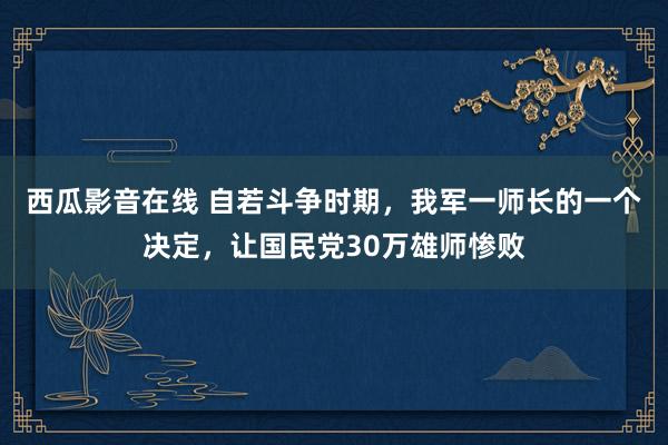 西瓜影音在线 自若斗争时期，我军一师长的一个决定，让国民党30万雄师惨败