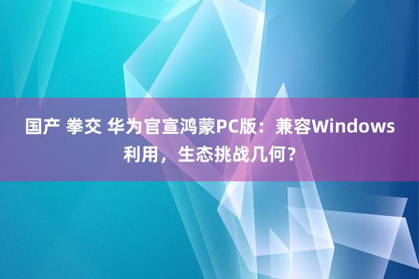 国产 拳交 华为官宣鸿蒙PC版：兼容Windows利用，生态挑战几何？