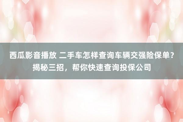 西瓜影音播放 二手车怎样查询车辆交强险保单？揭秘三招，帮你快速查询投保公司