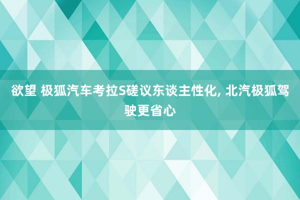 欲望 极狐汽车考拉S磋议东谈主性化, 北汽极狐驾驶更省心